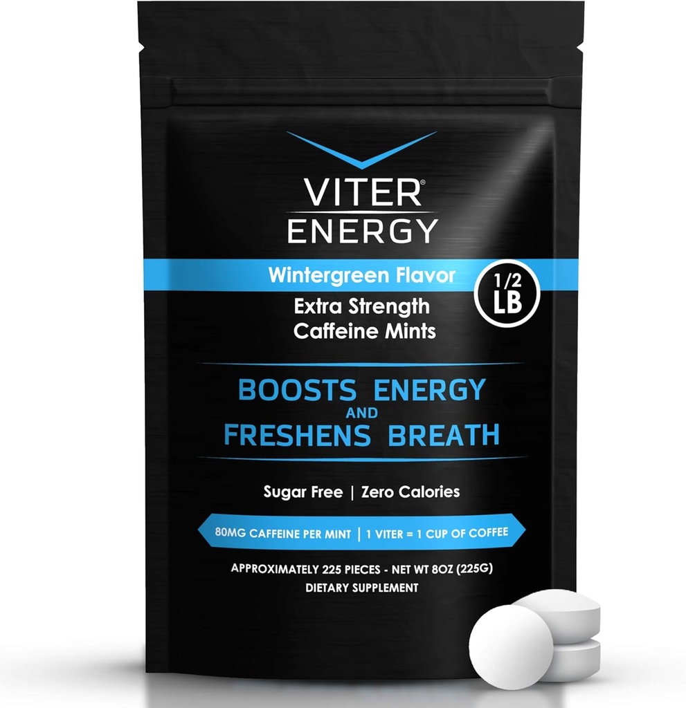Vitre énergie extra-résistance menthes caféinés 80mg caféine, B vitamines, sans sucre. (Wintergreen, 8oz, sac en vrac)