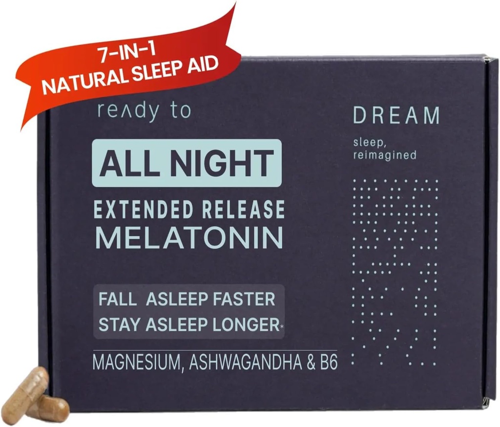 Dream Natural Sleep Aid for Adults – Supplément de sommeil avec libération dans le temps Melatonine, Magnésium, Ashwagandha, B6 & Camomile – Vitamines de sommeil non-habitantes – 60 capsules 11/30/25 Expiration