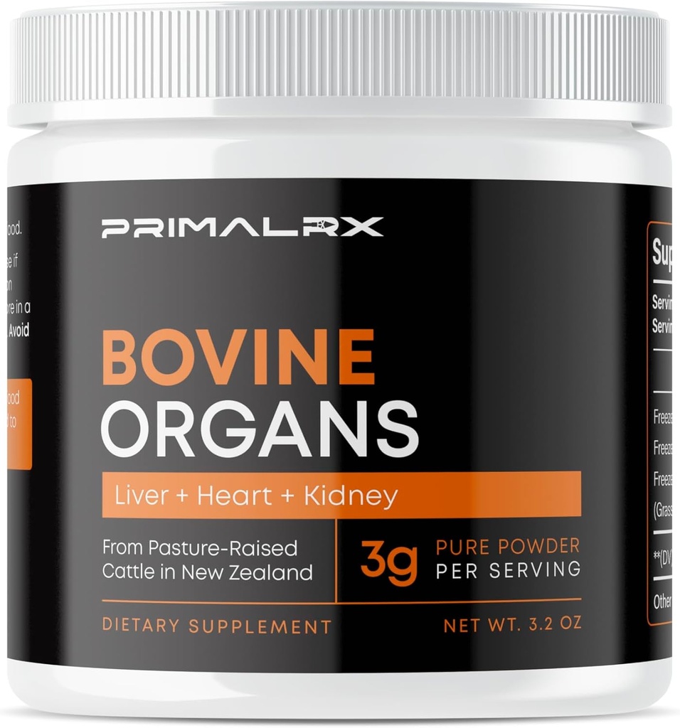 Organes Bovins: Supplément d'organes de boeuf gras (B12 vitamines, B vitamines complexes, suppléments de fer à l'hème, suppléments de vitamine A, suppléments de folate, suppléments de sélénium et de zinc) – 90g poudre
