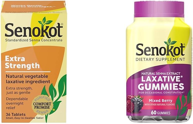 Senokot Laxatif Légume naturel extra-fort pour le soulagement de nuit doux Constipation occasionnelle, 36 Compte et complément alimentaire Gommies laxatives, Extrait de Senna naturel, Gentle