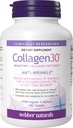 Webber Naturals Collagen30 Anti-rides, 2 500mg de peptides de collagène bioactifs par portion, 180 comprimés, aide à réduire les rides profondes, les lignes fines et stimule les cellules cutanées, non OGM, laitiers et sans gluten
