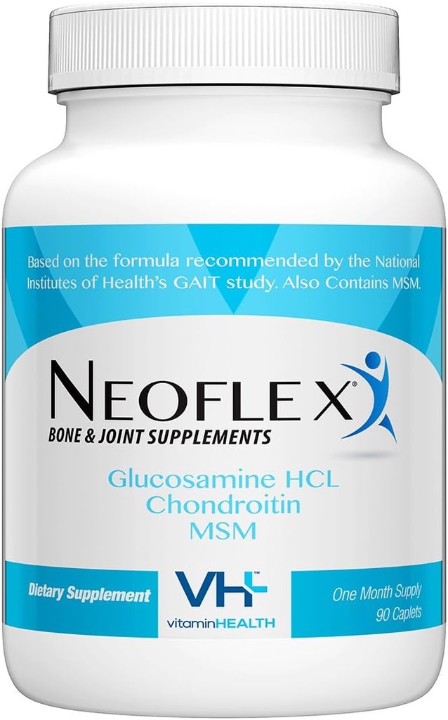 Neoflex Bone & Supplément Santé articulaire, MSM, Glucosamine et Chondroïtine Formule Triple Strength,90 Caplets