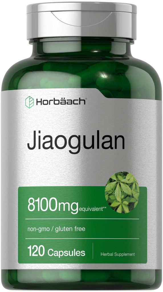 Horbäach Jiaogulan Capsules: 8100 mg: 120 Count: 120 Gynostemma Pentaphyllum Herbal Extract: Stamine et supplément d'endurance: sans OGM, sans gluten