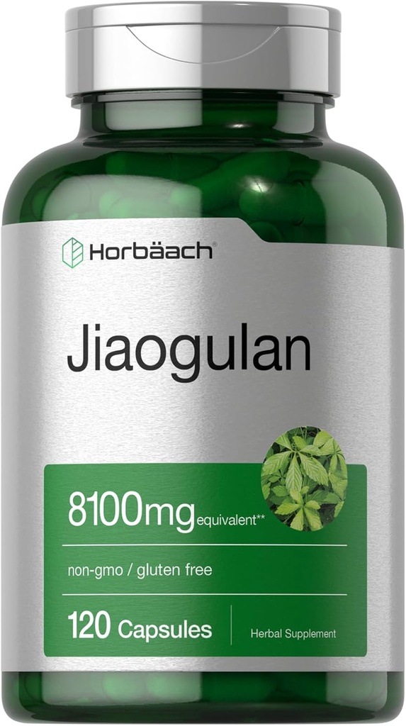 Horbäach Jiaogulan Capsules: 8100 mg: 120 Count: 120 Gynostemma Pentaphyllum Herbal Extract: Stamine et supplément d'endurance: sans OGM, sans gluten