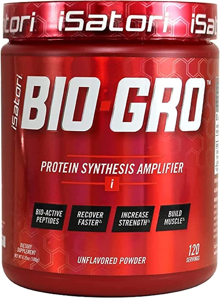 Amplificateur de synthèse de protéines BIO-GRO iSatori, pour la récupération et la croissance musculaires, supplément de pré-entraînement et de colostrum sans stimulant amélioré avec des peptides bio-actifs- sans saveur (120 portions)