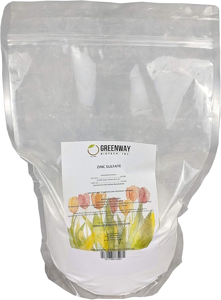 Poudre de sulfate de zinc 35,5% Monohydrate Plus 16,5% Sulfur Greenway Biotech Marque 10 livres