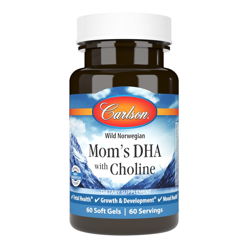 Carlson - DHA de maman avec Choline, rapport DHA 3:1 à EPA trouvé dans le lait maternel, croissance et développement, 60 Softgels