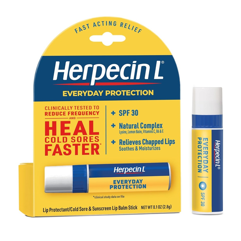 Baume à lèvres Herpecin L; Baume à lèvres en forme de soleil et de fièvre froide et Baume à lèvres en relief avec SPF30, Baume au citron et Lysine, 0,1oz