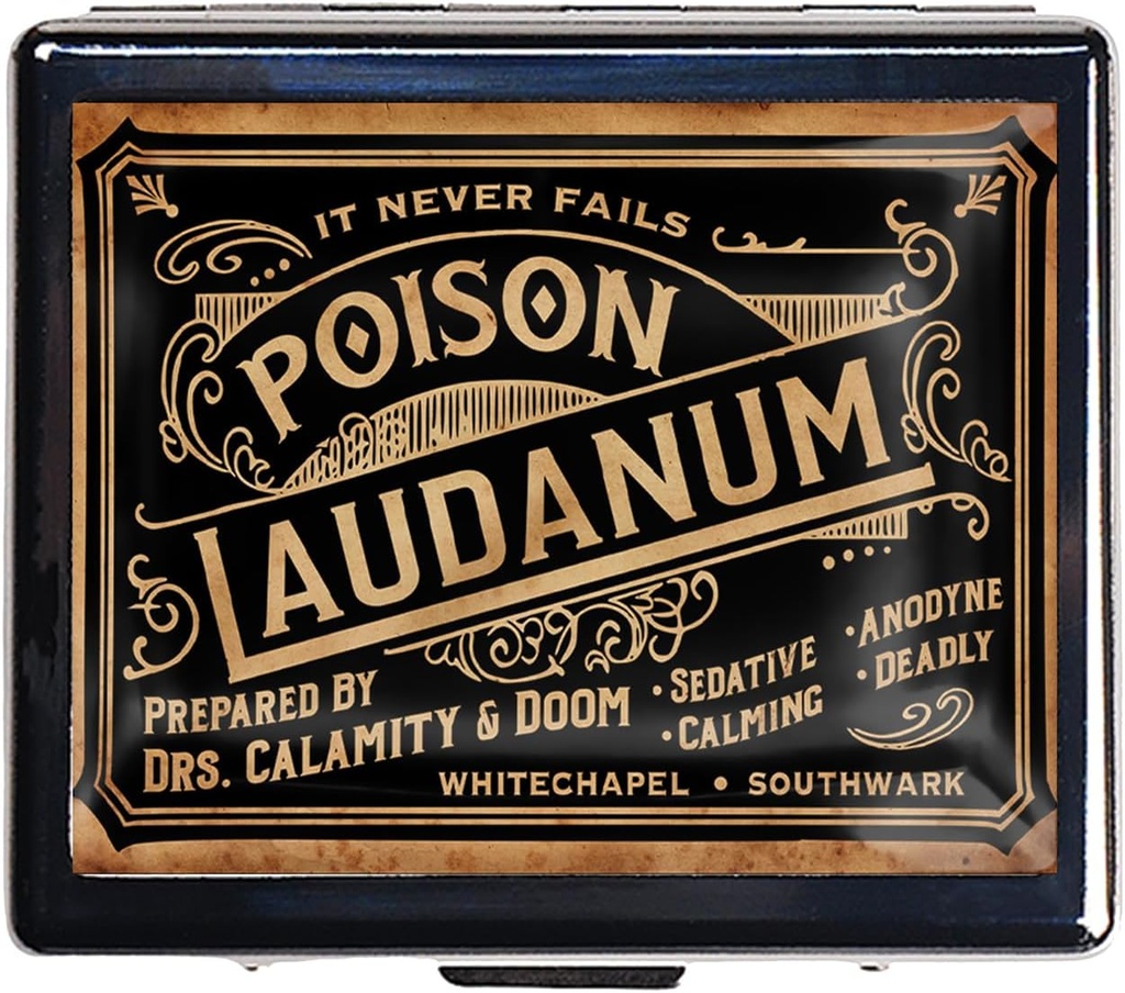 Silver Vintage Pill Box Boîte à pilules métalliques de 7 jours avec miroir et 8 compartiments Mignon organisateur de pilules de voyage pour la chasse (Poison Laudanum)