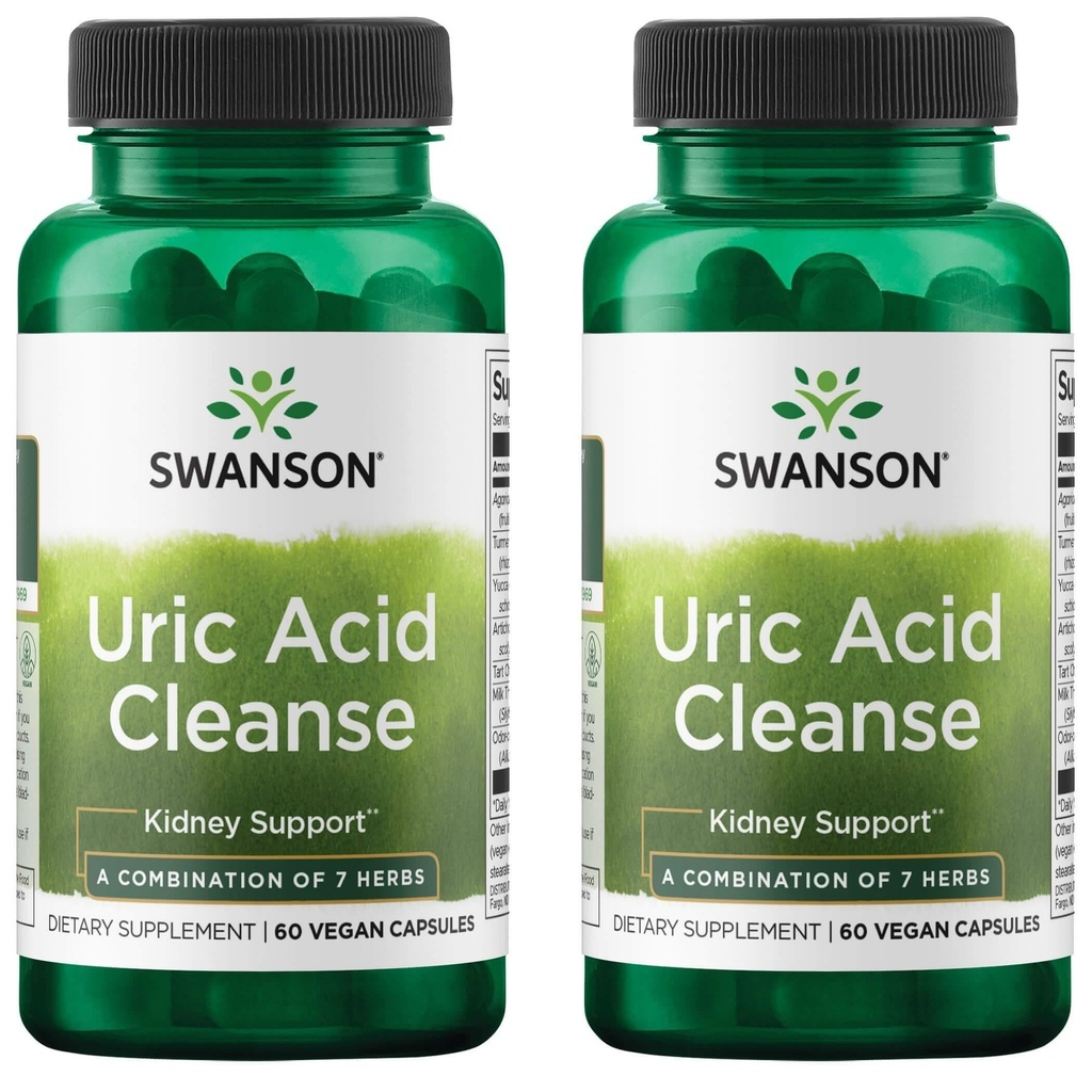 Swanson Uric Acid Cleanse - Natural Supplement Promoting Kidney Support - Features a Powerful Combination of 7 Herbs - (60 Veggie Capsules) 2 Pack