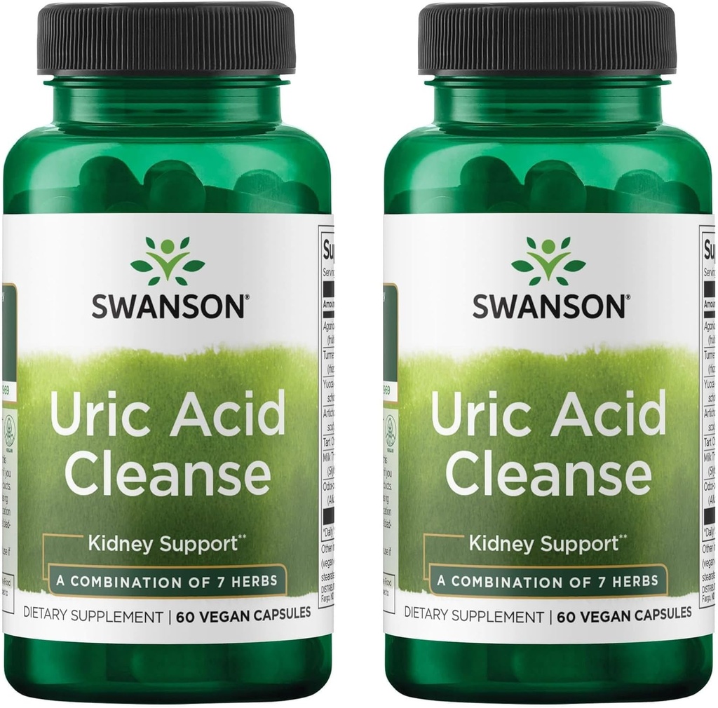 Swanson Uric Acid Cleanse - Supplément naturel Promouvoir le soutien au rein - Caractéristiques d'une puissante combinaison de 7 herbes - (60 capsules de légumes) 2 Pack