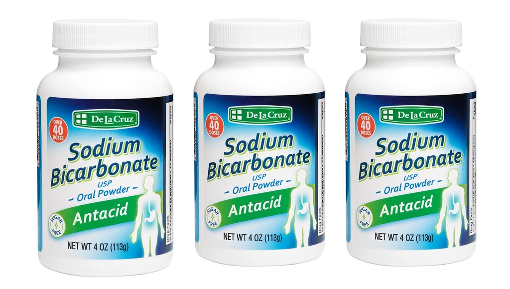 De La Cruz Pure Poudre de bicarbonate de sodium – Bakeing Soda & Bakeing Poudre Aluminium sans antiacide pour brûlures d'estomac & indigestion – emballé aux États-Unis - 4 OZ (3 bouteilles)