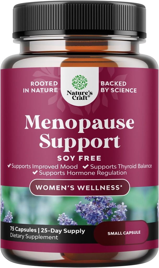 Supplément complet à la ménopause à base de plantes pour les femmes - Capsules d'équilibre hormonal femelle sans soja pour les sweats de nuit Flashs chauds et échangistes avec Dong Quai, Chaste Berry & Black Cohosh Root - 75 Count Pack