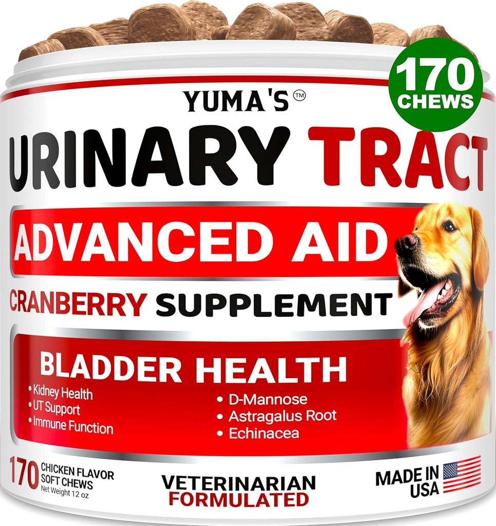 Traitement UTI pour chien - 170 Treats - Supplément de canneberge pour chiens - Contrôle de la vésicule - Traitement des infections urinaires - Multivitamines de médecine UTI - Vitamines et suppléments - Fabriqués aux États-Unis