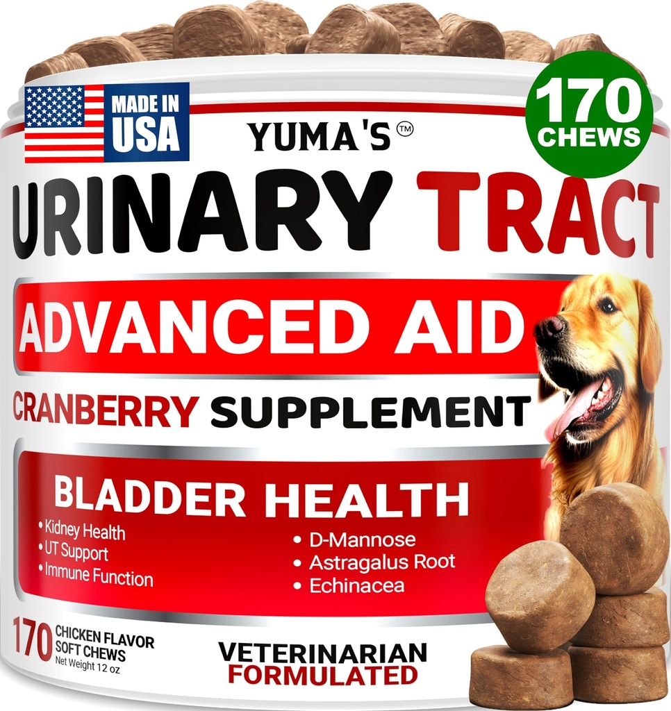 Traitement UTI pour chien - 170 Treats - Supplément de canneberge pour chiens - Contrôle de la vésicule - Traitement des infections urinaires - Multivitamines de médecine UTI - Vitamines et suppléments - Fabriqués aux États-Unis