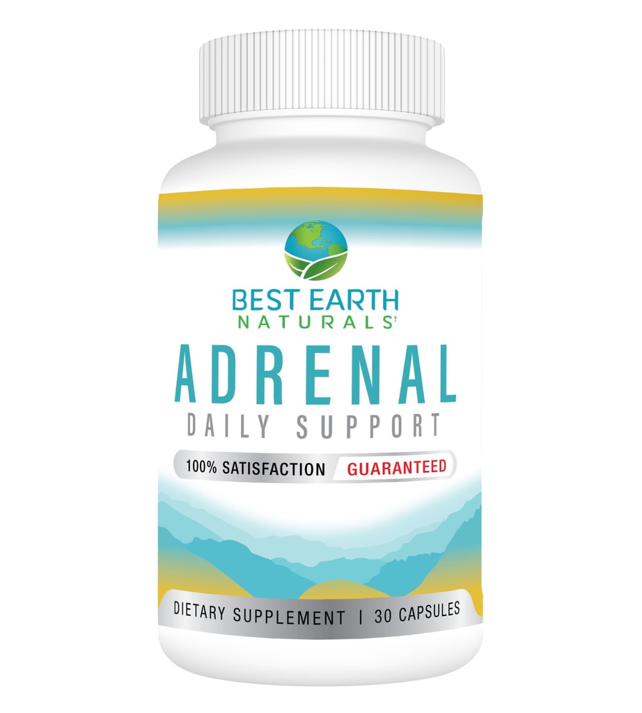 Meilleurs naturels de la Terre - Support adrénal pour les adultes - Basilic Saint, B C Vitamines, L-Tyrosine, Rhodiola Rosea Root, Ashwagandha Suppléments pour Cortisol Support Manager - 30 jours d'approvisionnement