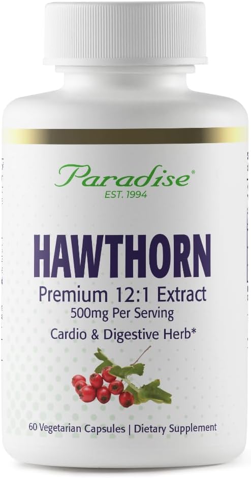 Herbes paradisiaques Berry Hawthorn, extrait de spectre entier actif, super-potent, ultra-pur, végétalien, non-OGM, sans gluten, 60 capsules végétariennes