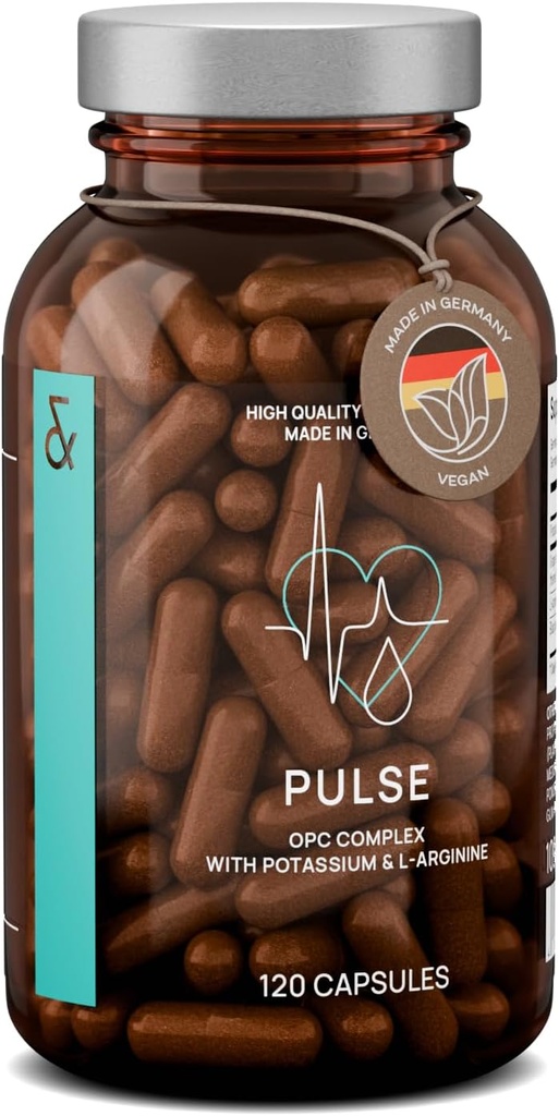 Supplément de soutien à la pression artérielle Premium avec extrait de graines de raisin, L-Arginine, extrait d'ail noir et potassium - 120 capsules