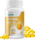 Vitamine D3 K2 avec huile MCT, Vitamine D3 5000 UI et K2 100mcg, Formule 2 en 1 pour la santé des os et du coeur, sans gluten - 60 softgels de compte