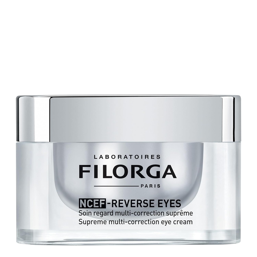 Filorga NCEF-Revers Yeux Multi-Correction Anti Vieillissement Crème oculaire, avec acide hyaluronique, collagène et vitamine C pour réduire les rides, les cernes sombres et l'humidité des yeux, 0,5 fl. oz.