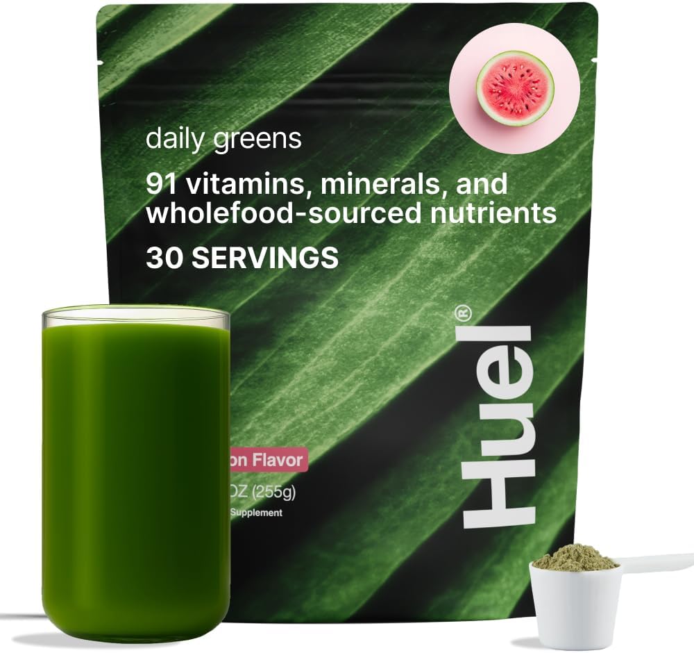 Huel Daily Greens Pastèques Résumé Superfood Greens Poudre Résumé 91 Vitamines, minéraux et ingrédients d'origine alimentaire complète Résumé Adaptogènes, antioxydants, probiotiques amis de la gueule 30 portions