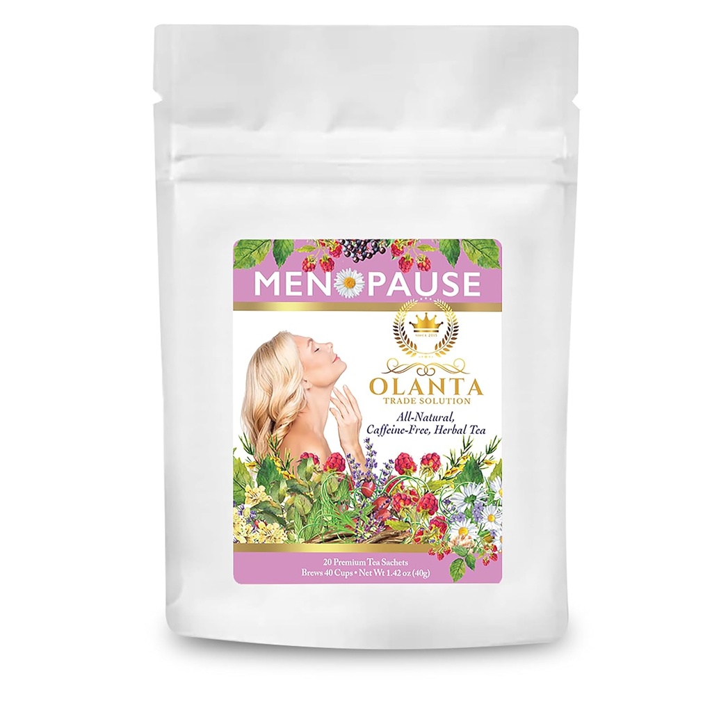 MENOPAUSE TEA - Thé à base de plantes pour les symptômes de la ménopause, Suppléments All-Natural pour la ménopause Flashs chauds, solution de ménopause à base de plantes, aide à la ménopause - 20 sachets de thé Premium