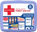 BAND-AID Marque Voyage prêt Trousse Portable de premiers soins d'urgence pour les blessures mineures, parfait pour la maison, la voiture, le voyage, l'essentiel du camping et la trousse d'urgence extérieure, 80 pièces