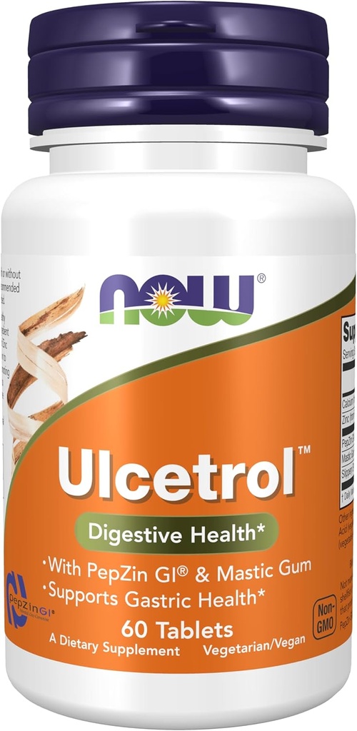 MAINTENANT Foods Supplements UlcetrolTM, Digestive Health*, avec PepZin GI® et Gum mastic, soutient la santé gastrique*, 60 comprimés