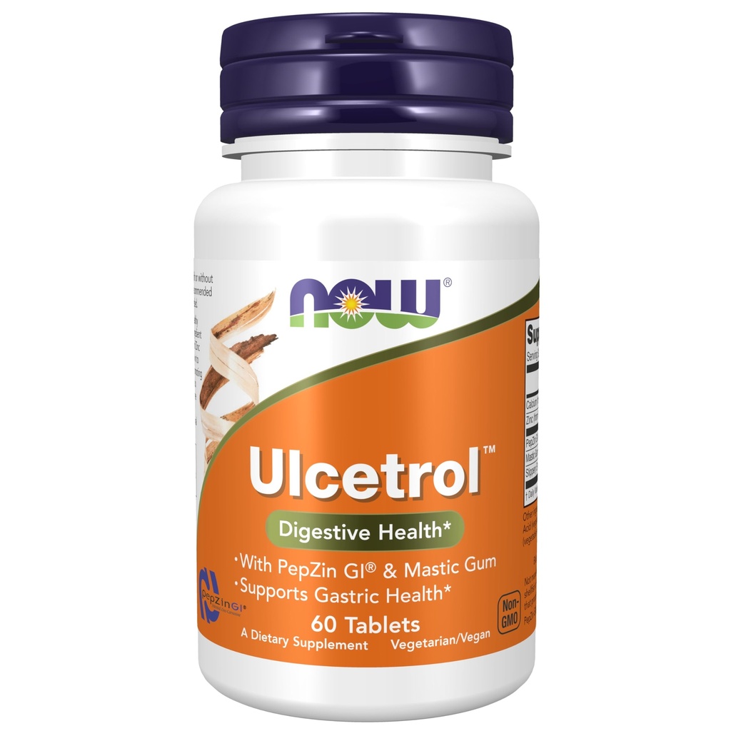 MAINTENANT Foods Supplements UlcetrolTM, Digestive Health*, avec PepZin GI® et Gum mastic, soutient la santé gastrique*, 60 comprimés