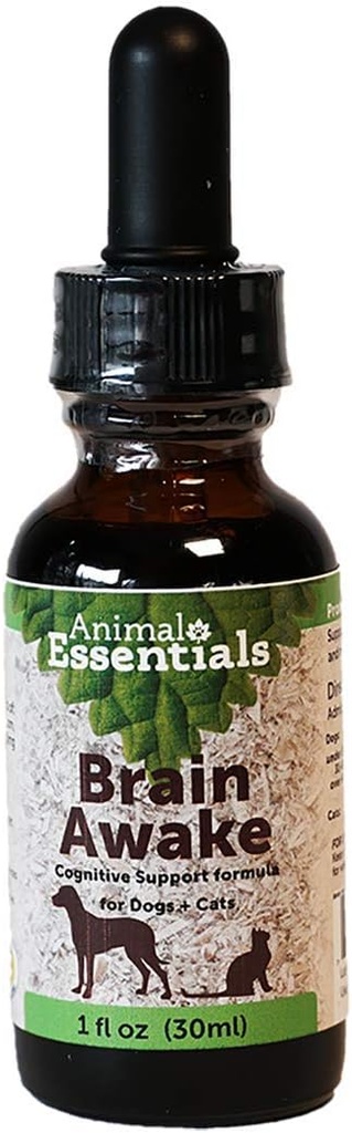 Animal Essentials Cerveau Réveillez-vous pour les chiens et les chats - Supplément de soutien cognitif, Soutien aux aînés pour les chiens, Manille de Lion, Fonction cérébrale et soutien à la santé, Formule à base de plantes - 1 Fl Oz