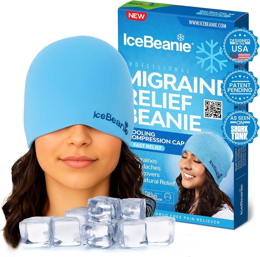 Casquette anti-migraine IceBeanie, comme vu sur le réservoir de requin, gel doux et stretchy, chapeau de protection anti-tête, chapeau de glace de refroidissement prolongé, enveloppe de glace sans odorine, masque anti-migraine
