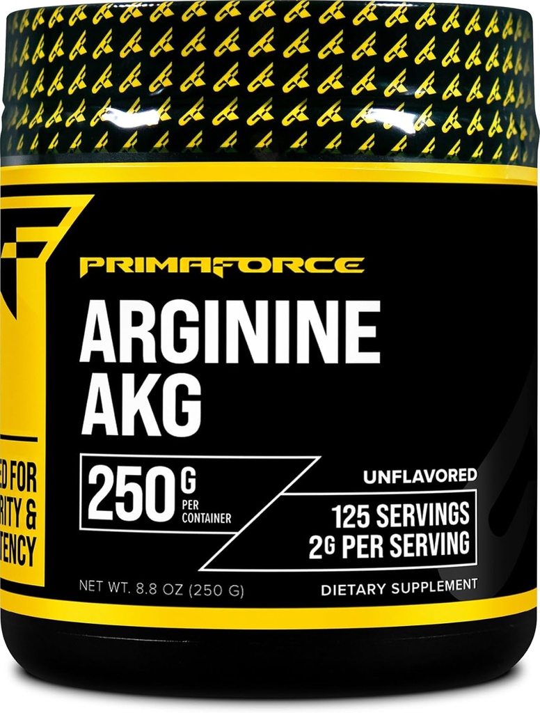 PrimaForce AAKG Arginine poudre, 250 grammes (L-Arginine et acide alpha-Kétoglutarate) Supplément d'entraînement Premium, non-OGM, végétalien, sans gluten