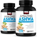 Facteur de force incroyable Ashwa, KSM-66 Ashwagandha Supplément pour le soulagement du stress, Focus, Mémoire, Soutien immunitaire, Avec vitamines, minéraux et antioxydants, Suppléments de cortisol pour les femmes, 240 comprimés (2-pack)