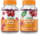 Fer Lifeable avec Vitamine C + Ail 1000mg, Gummies Bundle - Grande dégustation, supplément de vitamine, sans gluten, sans OGM, gummy à croquer