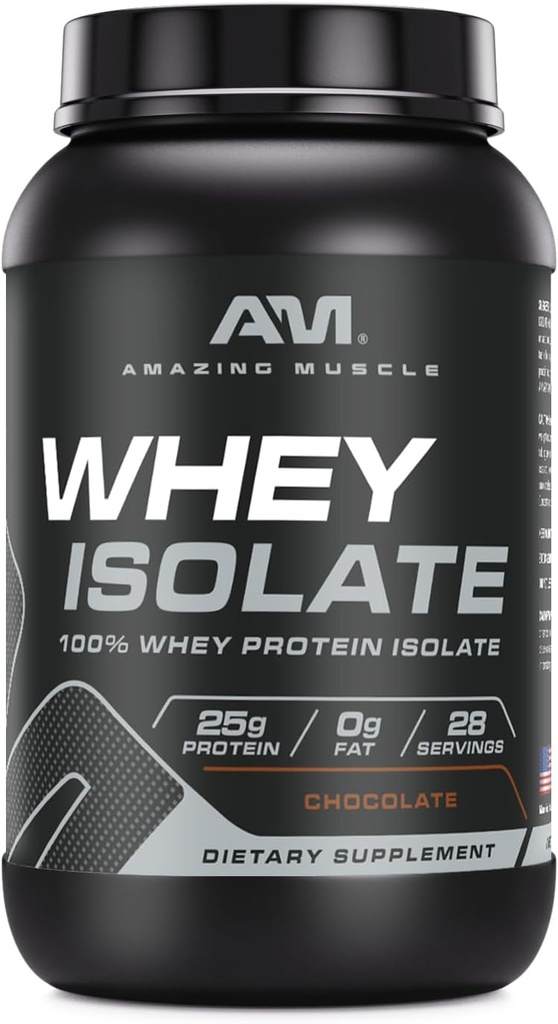 Amazing Muscle Whey Protein Isolate Poudre de 25 Grams Protéines par portion de 100% Whey Isolate de Zéro Gras Fabriqué aux États-Unis (2 Lb, Chocolat)