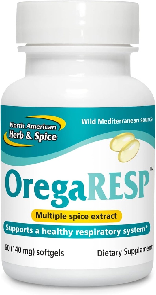 NORTH AMERICAN HERB & SPICE OregaResp P73-60 Softgels - Soutient la santé immunitaire et respiratoire - Complexe d'huile d'épices multiples avec Oreganol P73 Oregano Oil - Non-OGM - 30 portions