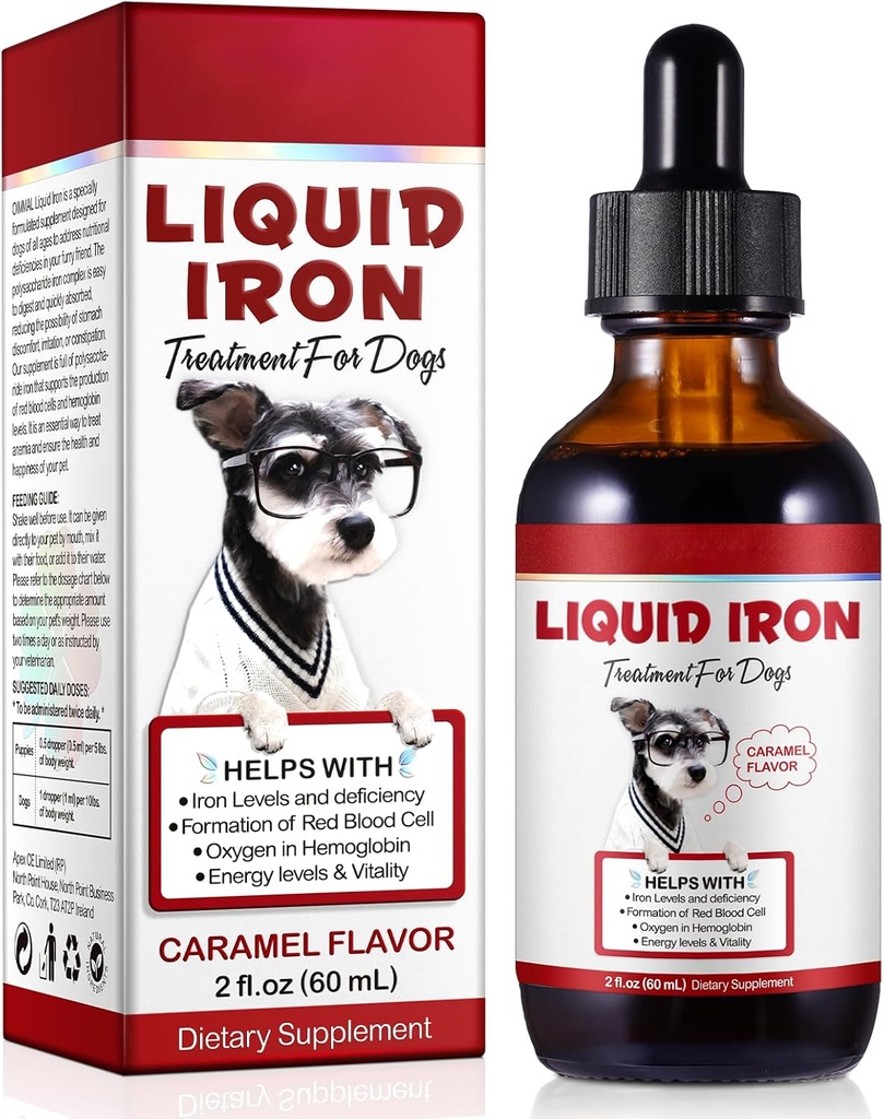 Des gouttes de fer liquides pour chiens, des suppléments de fer liquides pour chiens soutient l'anémie, favorise la santé du sang, améliore les niveaux de faible enéry et la léthargie - aliments pour animaux Vitamines pour chiens - 60 ml/arôme de caramel