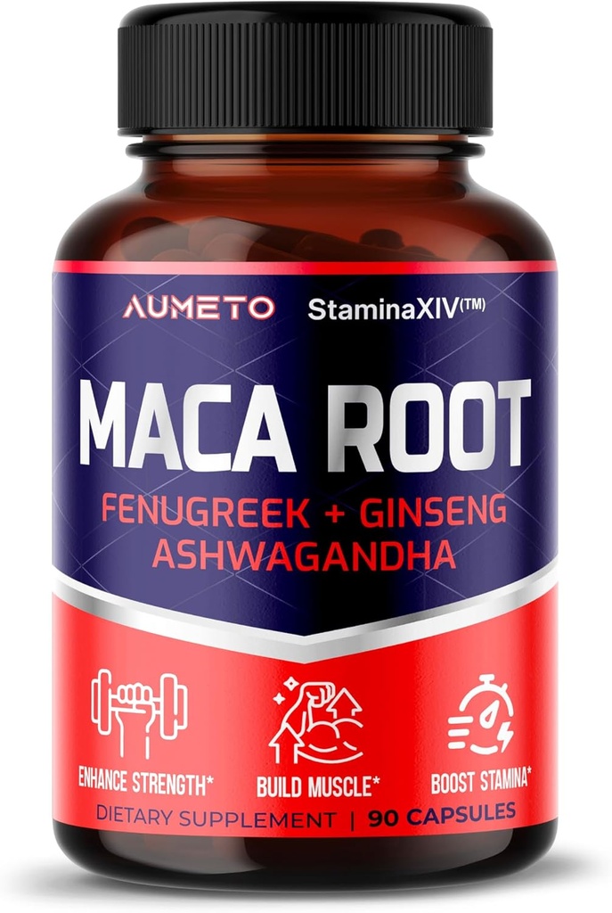 Supplément de racine de maca - Formule avancée 12-en-1 avec Ashwagandha, Fenugreek, Panax Ginseng pour la croissance musculaire, l'endurance et la performance - Fabriqué aux États-Unis (90 comte (paquet de 1))