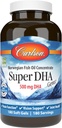 Carlson - Super DHA Gems, suppléments DHA de 500 mg, acides gras de 640 mg, supplément d'huile de poisson Oméga 3 de l'Arctique norvégien, capsules d'huile de poisson d'origine durable, 180 Softgels