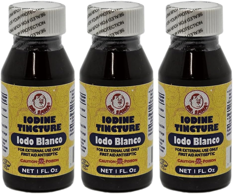 Decolorized Iodine Tincture. First Aid Antiseptic for Minor Scrapes, Cuts, Bruises and Burns. 1 fl.oz. Pack of 3