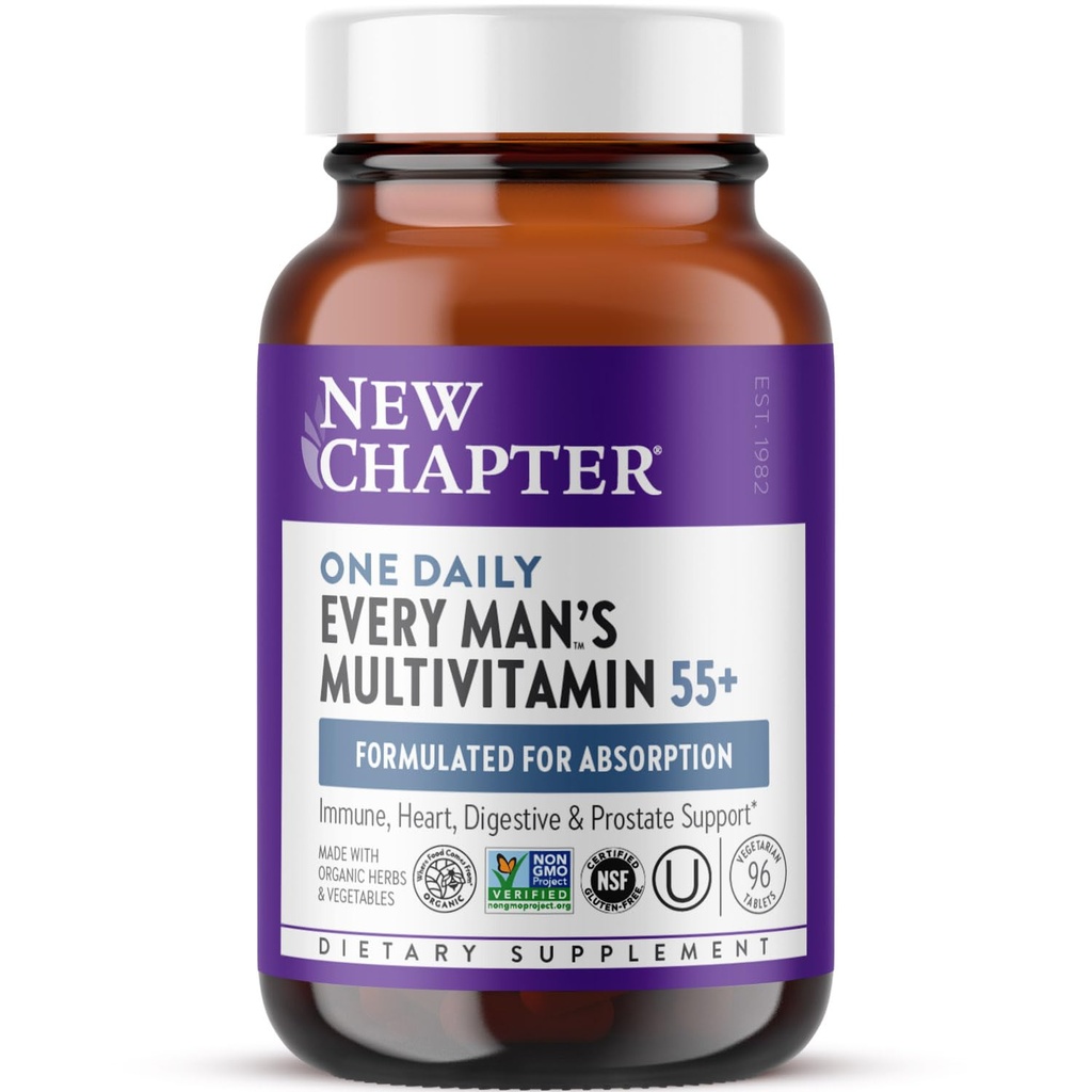 Nouveau chapitre Multivitamine homme 50 Plus pour le cerveau, le cœur, le digestif, la prostate et le soutien immunitaire avec 20 éléments nutritifs + astaxanthine - Chaque jour 55+, doux sur l'estomac - 96 ct