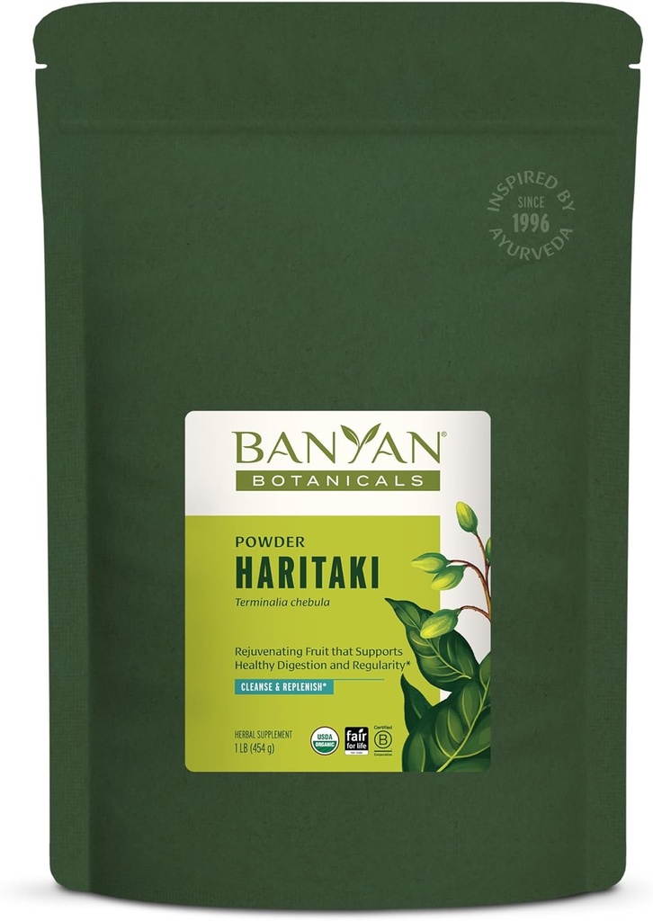 Banyan Botanicals Haritaki Powder – Organic Terminalia Chebula – Supplément de digestion ayurvédique qui soutient le nettoyage doux* – 1 lb. – Non-OGM durable certifié Fair for Life Fair Trade