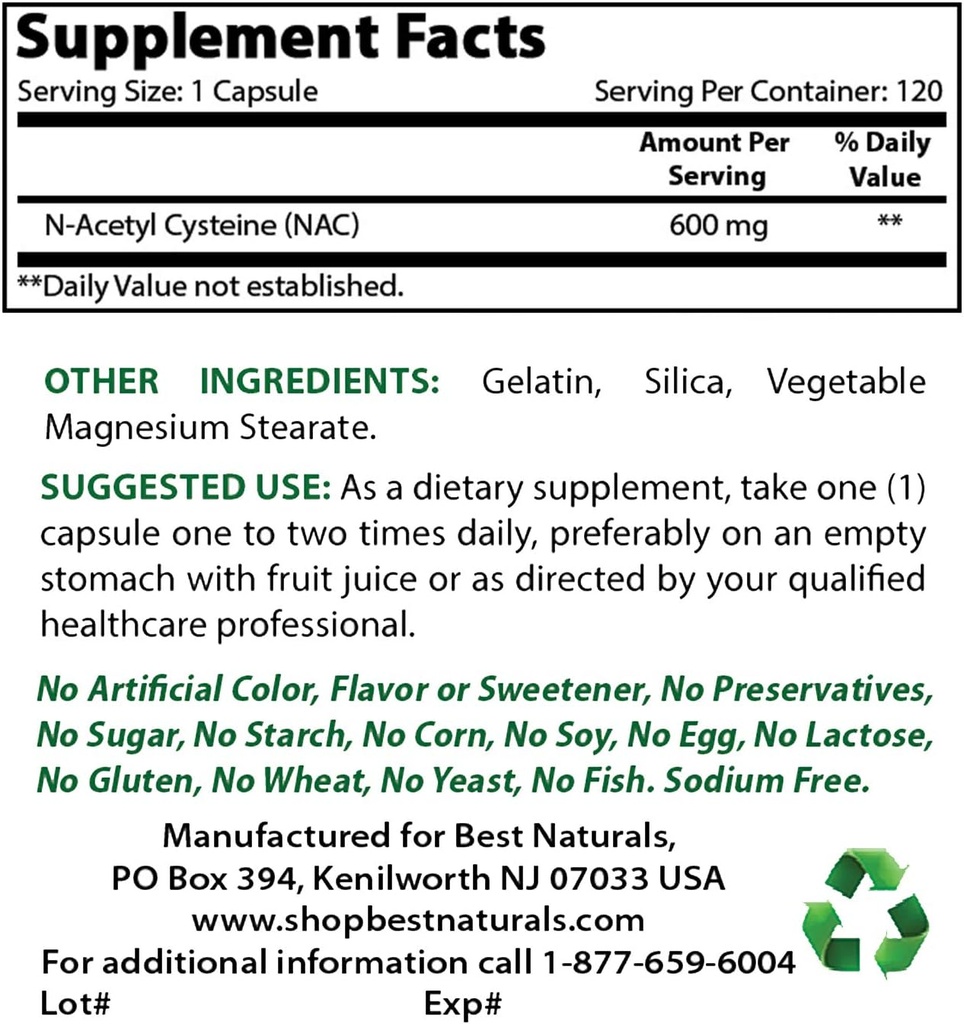 Best Naturals NAC 600 mg & Quercetin 1000 mg
