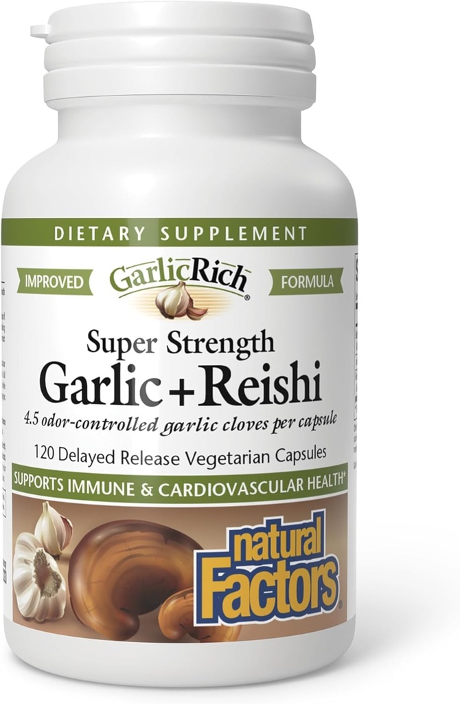 Natural Factors GarlicRich, Super Strength Garlic + Reishi, 120 Delayed Release Vegetarian Capsules