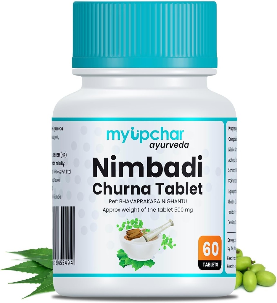 Comprimés Ayurveda Nimbadi Churna générique pour une peau propre et saine, exempts de produits chimiques, de parabènes, d'huiles minérales ou de pétrole (60 comprimés)