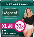 Depend Fresh Protection Couches adultes, Incontinence & Postpartum Bladder Sous-vêtements pour femmes, jetable, maximum, extra-large, Blush, 15 Compte, Emballage Mai Varier