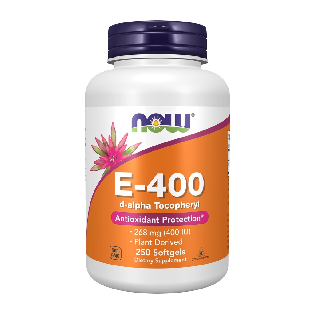 MAINTENANT compléments alimentaires, vitamine E-400 UI, D-Alpha Tocopheryl, protection antioxydante*, 250 softgels