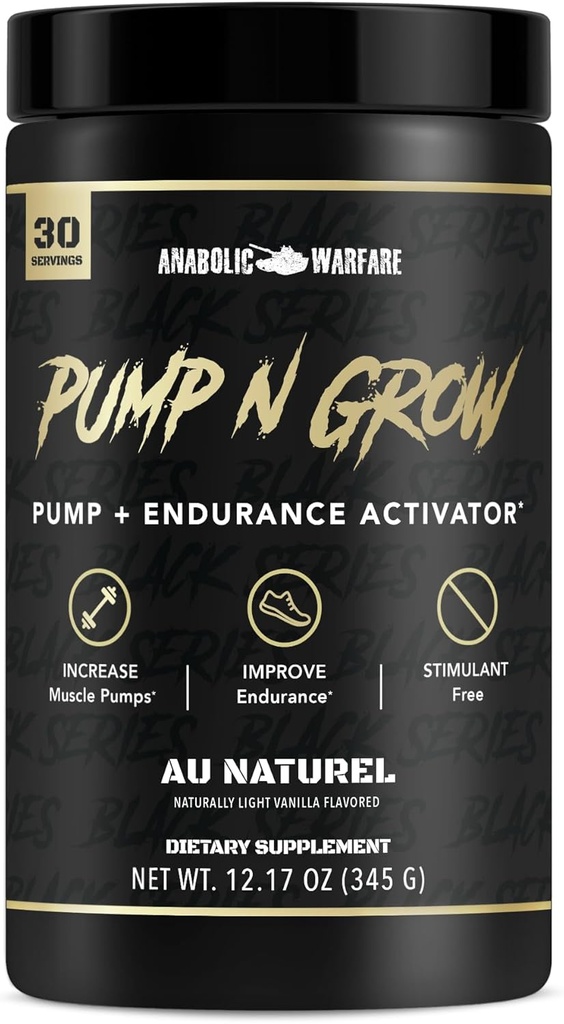 Pompe de guerre anabolique-N-Grow Supplément de pompe musculaire Caféine Préentraînement sans caféine avec L-Citrulline, L-Arginine, Beta-Alanine (Au Naturel – 30 portions)