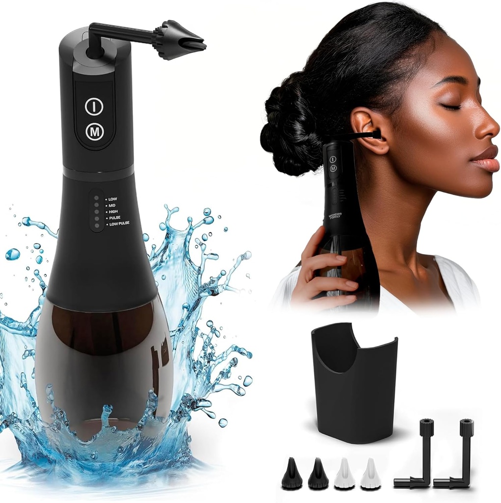 Kit d'enlèvement des cires d'oreille FSA HSA - 5 modes de pression, minuterie - Sécuritaire et facile à utiliser - Kit d'irrigation des oreilles avec 4 buses, lavabo, câble, sac de rangement - IPX7 Earwax