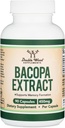 Bacopa Monnieri Capsules 20% Bacosides 450mg, 90 Compte (non-OGM, sans gluten) Extrait Brahmi (complément mémoire pour la santé du cerveau, la concentration et la fonction cognitive) par Double Wood